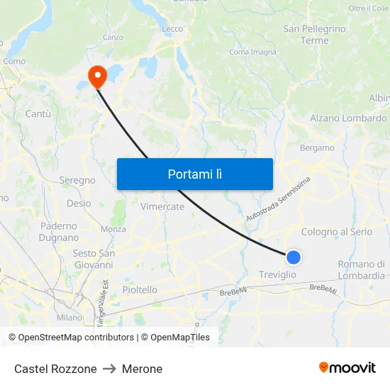 Castel Rozzone to Merone map