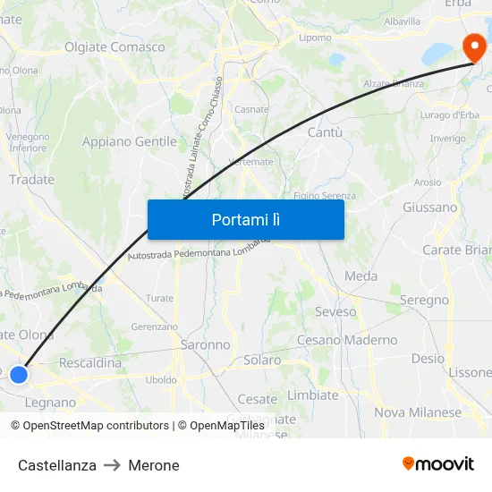 Castellanza to Merone map
