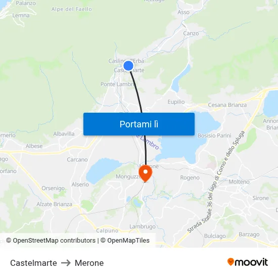 Castelmarte to Merone map