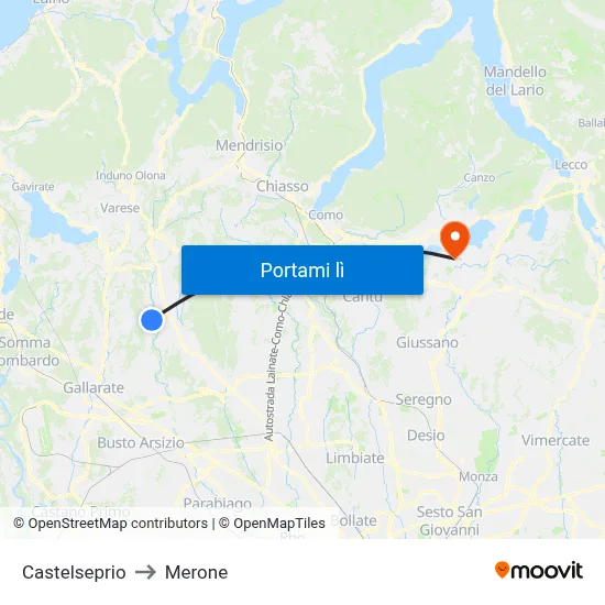 Castelseprio to Merone map