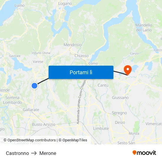 Castronno to Merone map