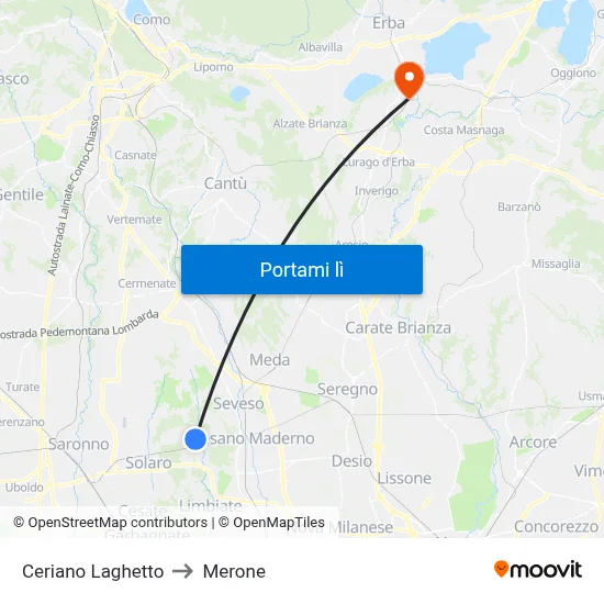Ceriano Laghetto to Merone map