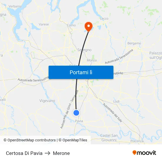 Certosa Di Pavia to Merone map