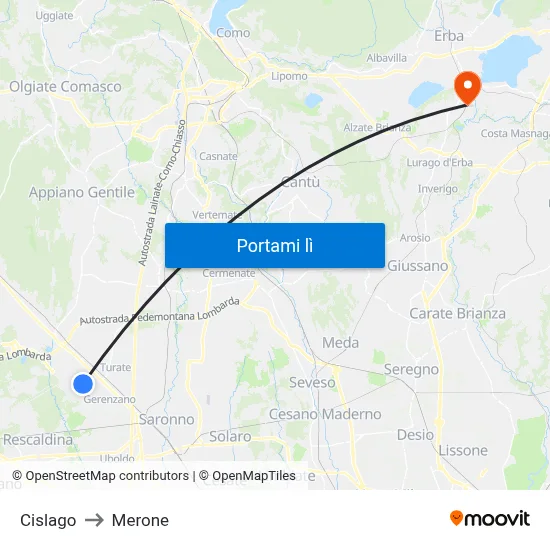 Cislago to Merone map