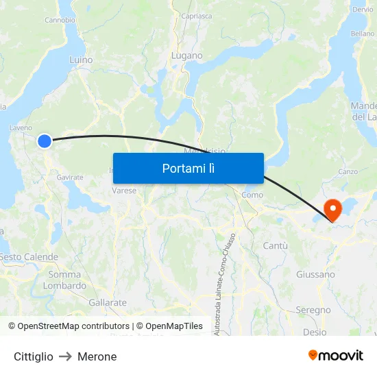 Cittiglio to Merone map