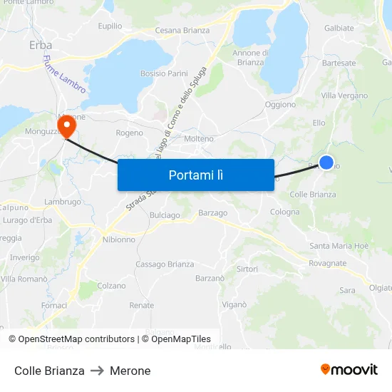 Colle Brianza to Merone map