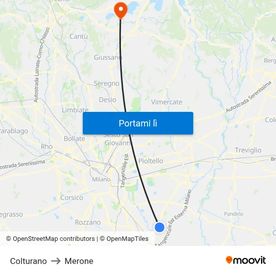 Colturano to Merone map