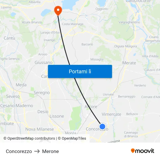 Concorezzo to Merone map