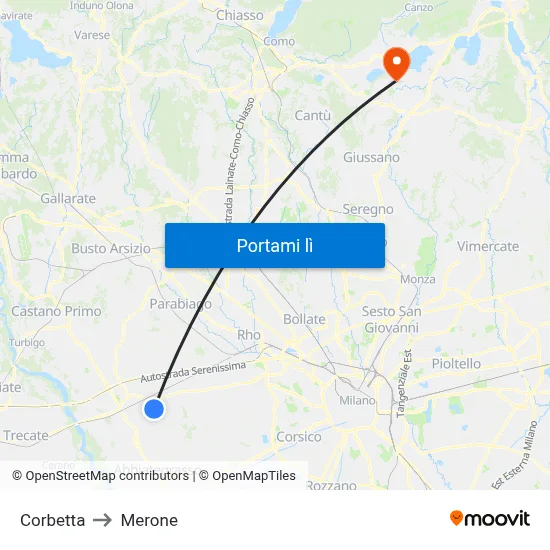 Corbetta to Merone map