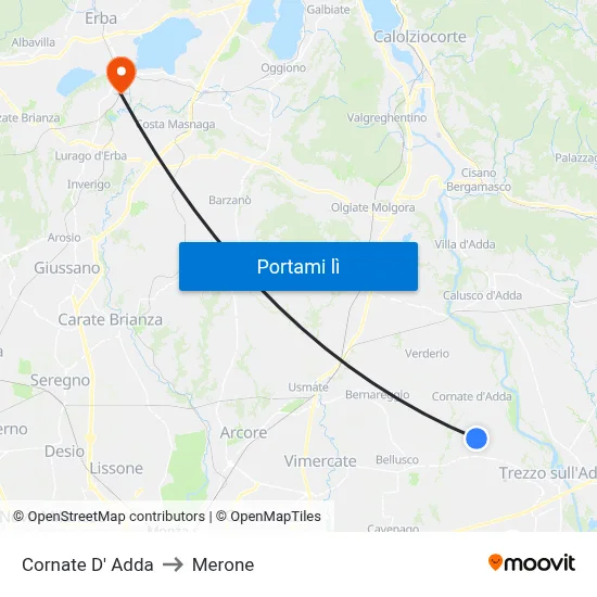 Cornate D' Adda to Merone map