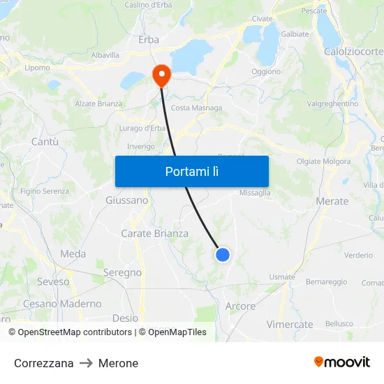 Correzzana to Merone map