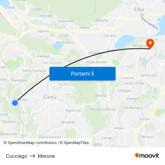 Cucciago to Merone map