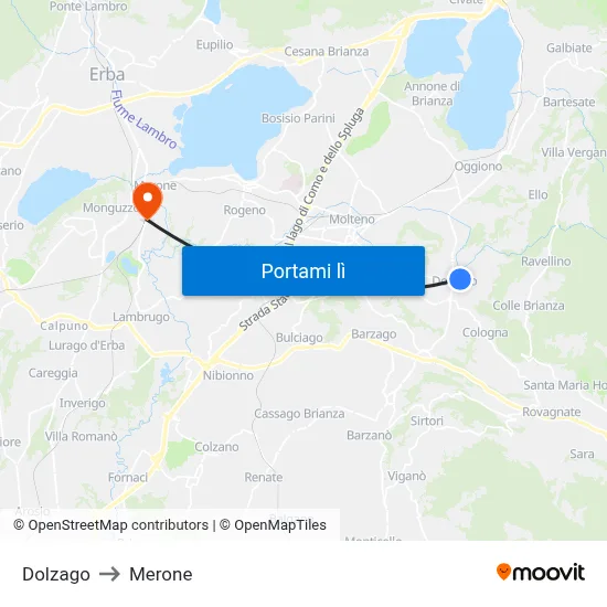 Dolzago to Merone map