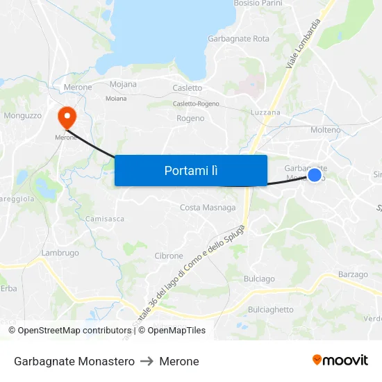 Garbagnate Monastero to Merone map