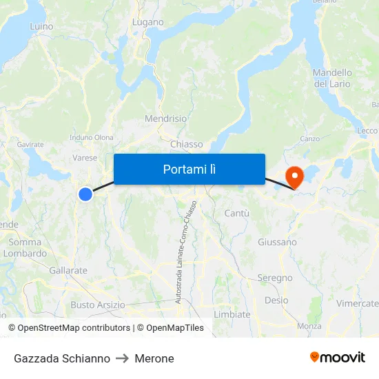 Gazzada Schianno to Merone map