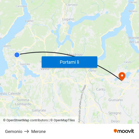 Gemonio to Merone map