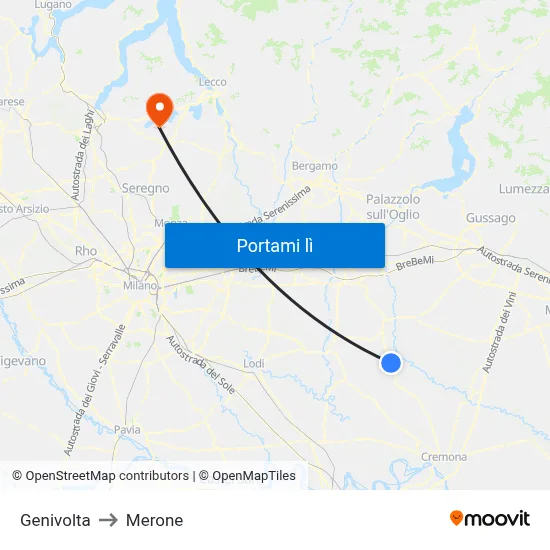 Genivolta to Merone map
