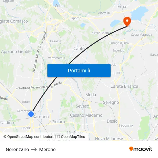 Gerenzano to Merone map