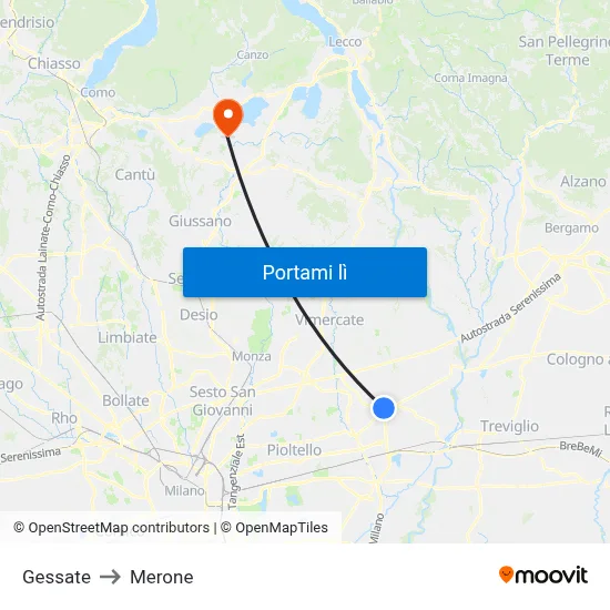 Gessate to Merone map