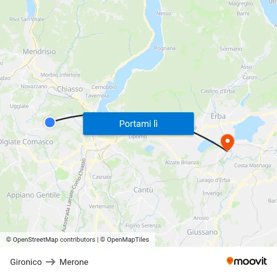 Gironico to Merone map