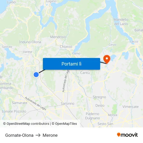 Gornate-Olona to Merone map
