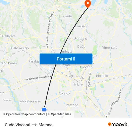 Gudo Visconti to Merone map