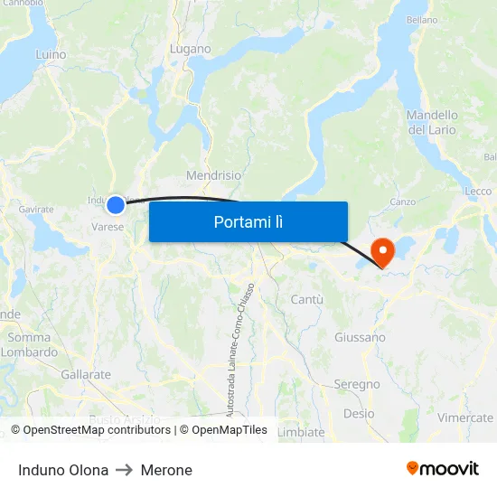 Induno Olona to Merone map