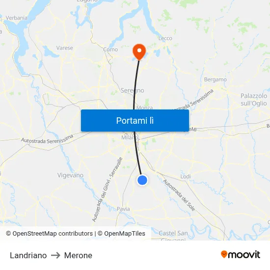 Landriano to Merone map