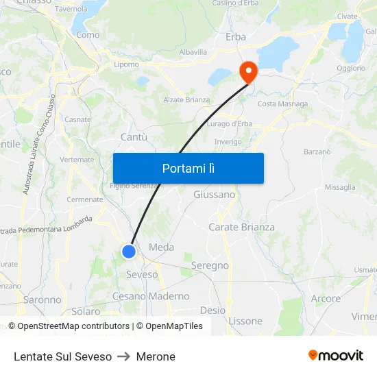 Lentate Sul Seveso to Merone map