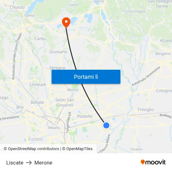 Liscate to Merone map