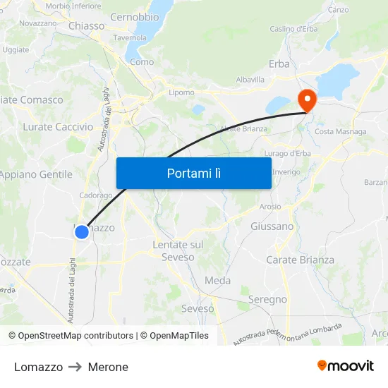 Lomazzo to Merone map