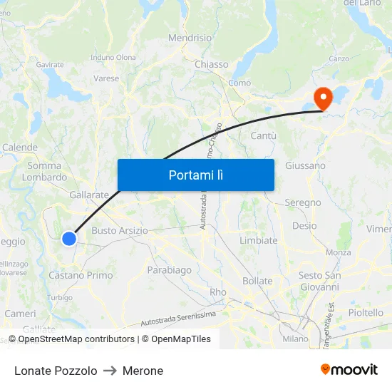 Lonate Pozzolo to Merone map