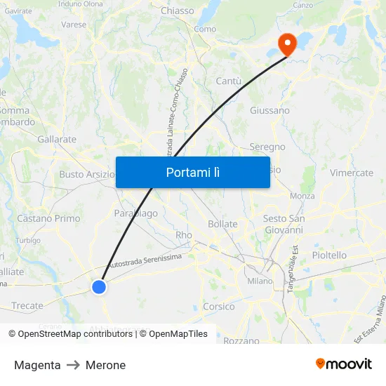 Magenta to Merone map
