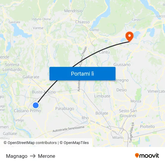 Magnago to Merone map