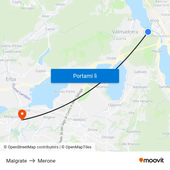 Malgrate to Merone map