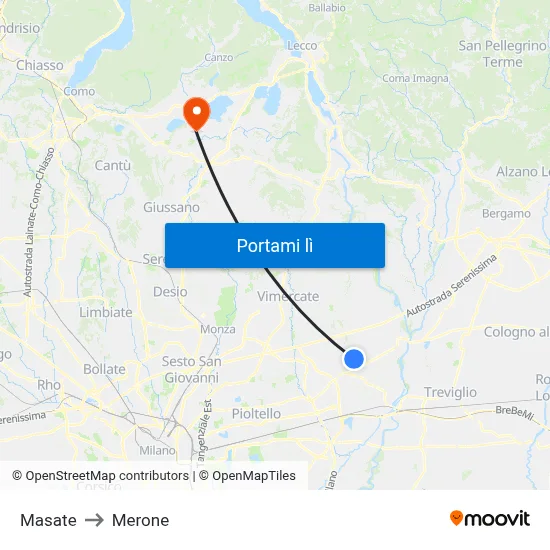 Masate to Merone map