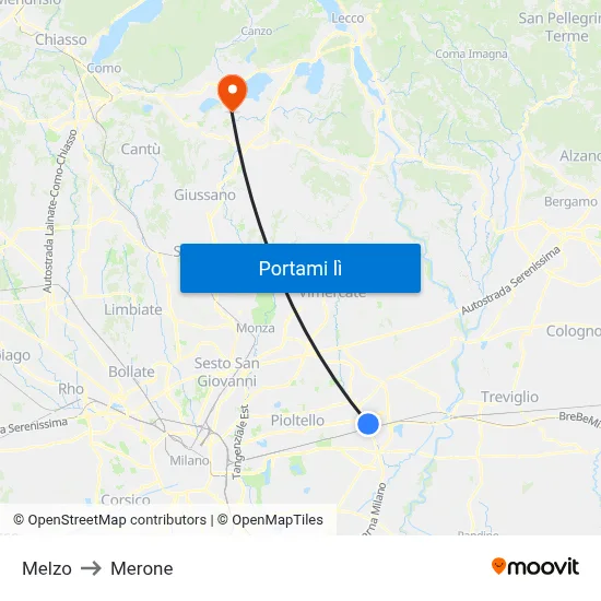 Melzo to Merone map