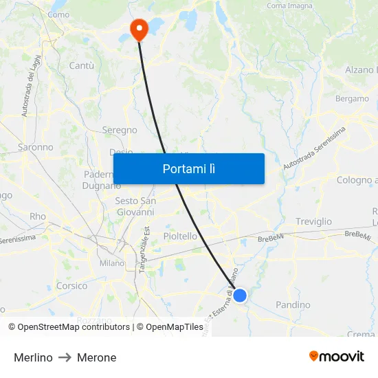 Merlino to Merone map