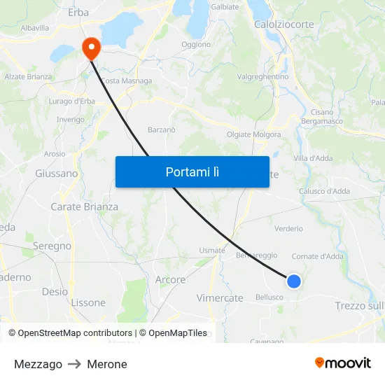 Mezzago to Merone map