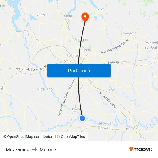 Mezzanino to Merone map