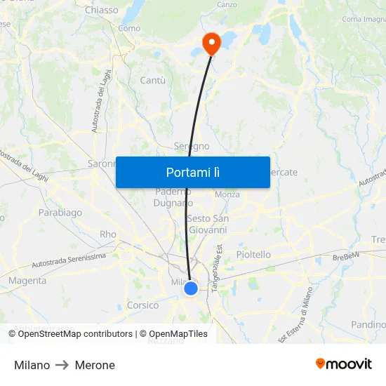 Milano to Merone map