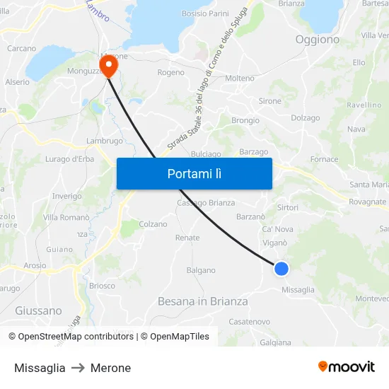 Missaglia to Merone map