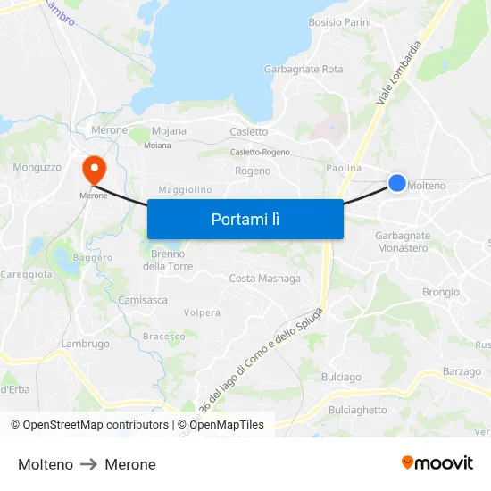 Molteno to Merone map