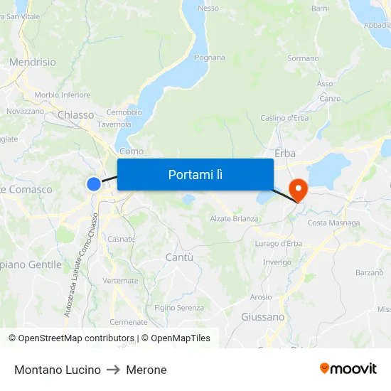 Montano Lucino to Merone map
