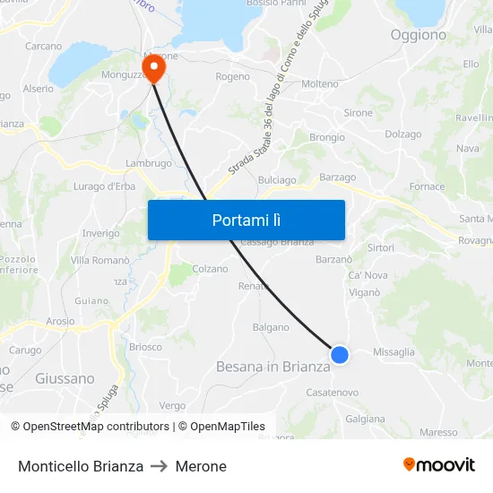 Monticello Brianza to Merone map
