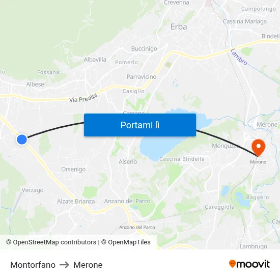 Montorfano to Merone map