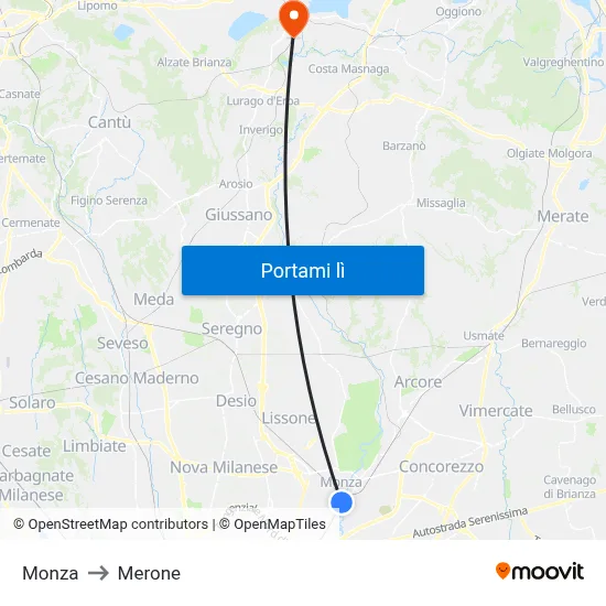 Monza to Merone map