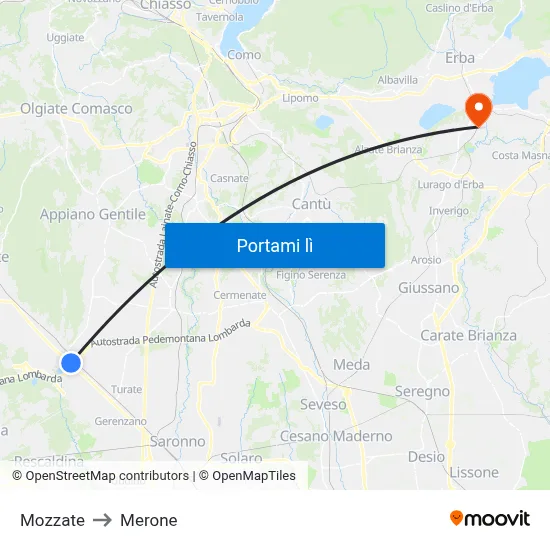 Mozzate to Merone map