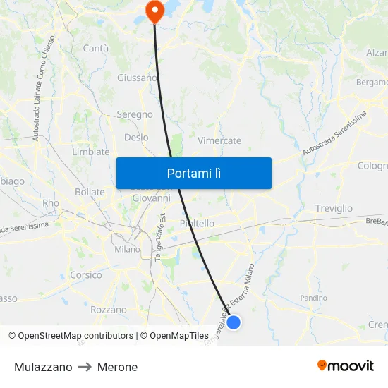 Mulazzano to Merone map