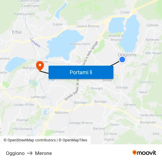 Oggiono to Merone map